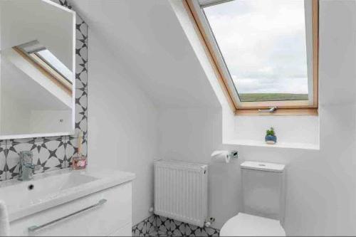 a bathroom with a toilet and a sink and a window at Wonderful Coastal home in Dingle town in Dingle