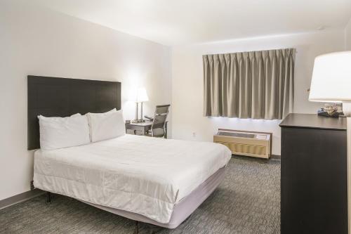a hotel room with a bed and a desk at Americas Best Value Inn & Suites-Birch Run in Birch Run