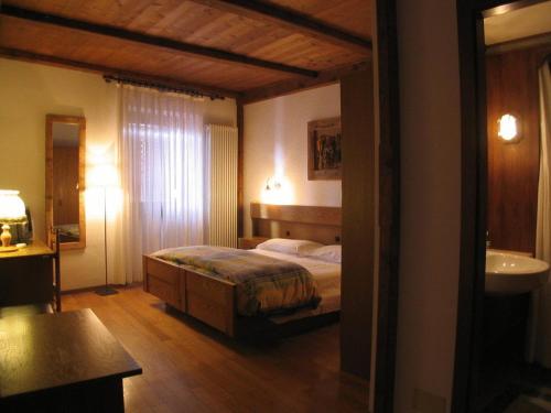 a bedroom with a bed and a sink in it at Club Hotel Alpino in Folgaria