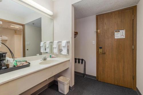 baño con lavabo y espejo grande en Buffalo Lodge, en Buffalo