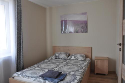 a bed in a bedroom with a picture on the wall at ESEN Apartamenty Akademicka in Białystok