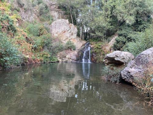 a waterfall in the middle of a pool of water at Palheirinho in Zimbreira