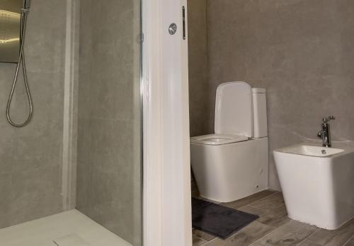 a bathroom with a toilet and a sink at Notte Rosa Suites & Relax in Fornovo di Taro