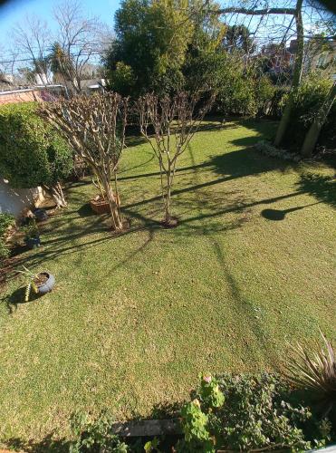 a yard with some trees and grass and some bushes at Casona LA FLORIDA con parque y pileta, a una cuadra del río in Rosario