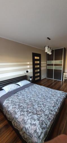 ein Schlafzimmer mit einem großen Bett in einem Zimmer in der Unterkunft Apartament w Suwałkach in Suwałki