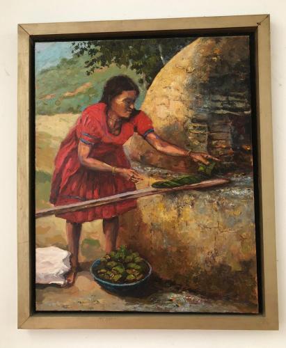 a painting of a woman preparing food at Alojamiento Familiar Custodia in Tarapoto