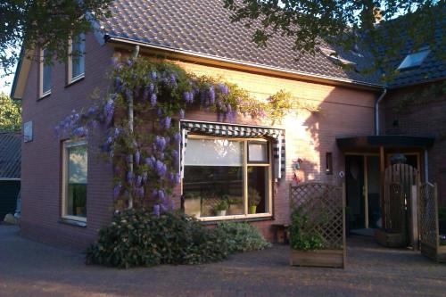 a house with purple flowers on the side of it at b&b de Vlinder in Hardenberg