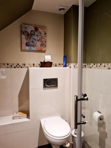 a bathroom with a toilet and a sink at GREAT CANAL STUDIO - AC, Water view & Free parking in Amsterdam