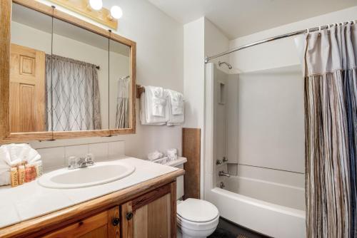 un bagno con lavandino, vasca e WC di Lodge Haus - Permit #6063 a Estes Park