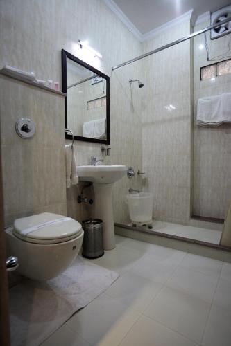 un bagno con WC, lavandino e doccia di Sarovar Regency ad Amritsar