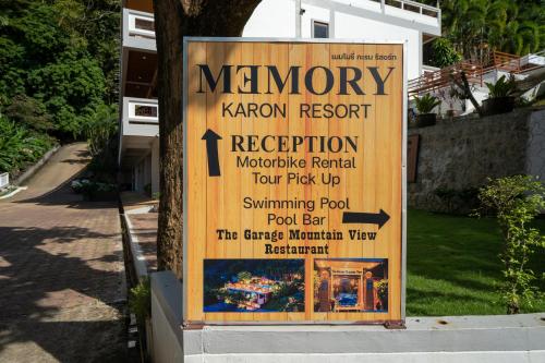 a sign for a memory konatown konatown resort receptionemeteryarial rental at Memory Karon Resort in Karon Beach