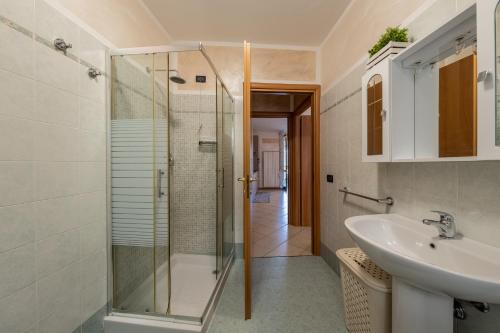 y baño con ducha acristalada y lavamanos. en Fior Di Loto, en Sulzano