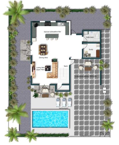 a floor plan of a villa with a swimming pool at Baan Santhiya Private Pool Villas - Free Tuk-Tuk Service to the Beach! in Ao Nang Beach
