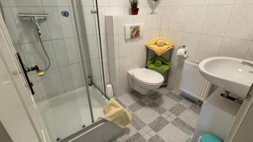 Bilik mandi di Goldener Anker, verschiedene gemütliche Ferienwohnungen