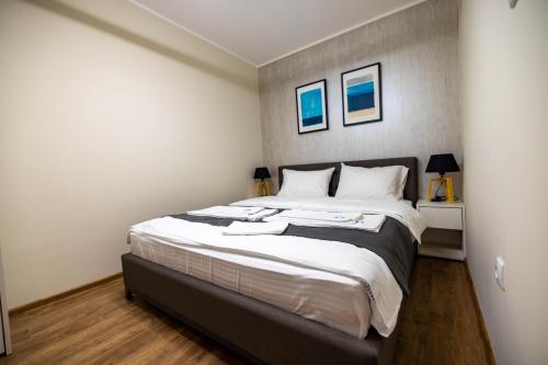 a bedroom with a large bed in a room at Omega Apartments in Vrnjačka Banja