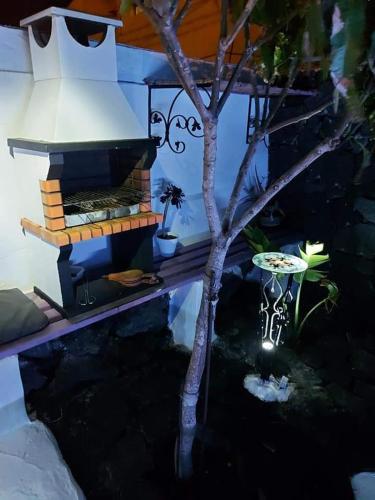 a fish pond with a table and a tree at ALOELUX VILLA ! - Private Villa with Jacuzzi, cinema ,massage ,wonderful view, art desing villa in Conil