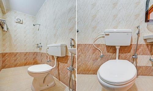 a bathroom with a toilet and a shower at Treebo Sidhartha Inn Baliapanda in Puri