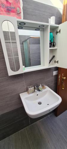 łazienka z umywalką i lustrem w obiekcie Agriturismo Ca Novak Venezia w mieście Spinea