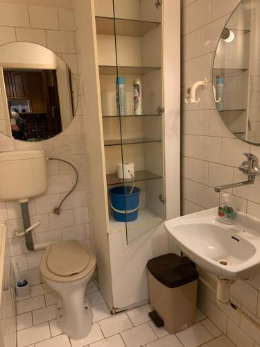 uma casa de banho com um WC e um lavatório em Apartmány Bratislava em Bratislava