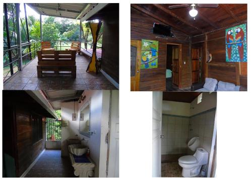uma colagem de fotos de uma casa de banho e de uma casa em Hostal Villas Mexico em San Juan del Sur