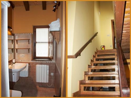 a bathroom with a staircase and a toilet and a sink at Casa rural El Trubio in Vigo de Sanabria
