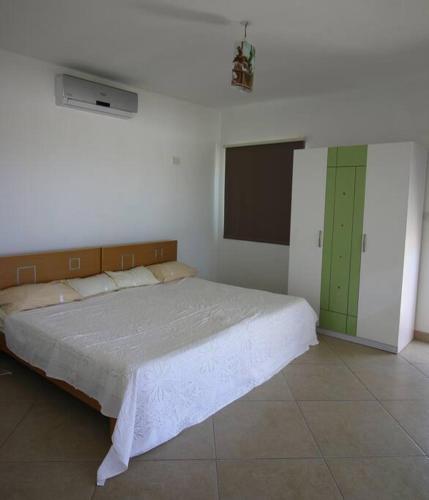 a bedroom with a large bed and a green door at Villa Turquoise in Rivière Noire