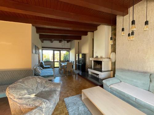 a living room with a couch and a fireplace at Wellness Villa Totina in Liptovský Mikuláš – Demänová