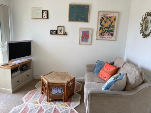 ファルマスにある5 Porth Gwelのソファとテレビのあるリビングルーム