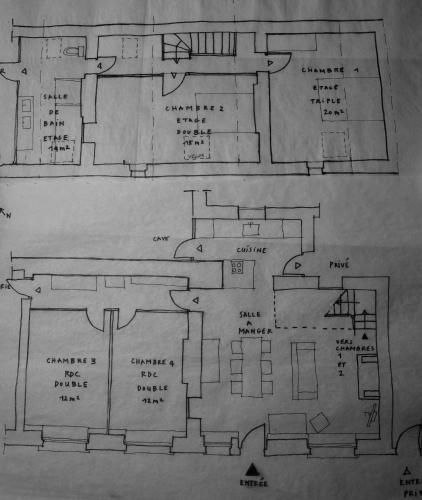 a black and white floor plan of a building at Ferme des Trois Poiriers, Teloché in Teloché