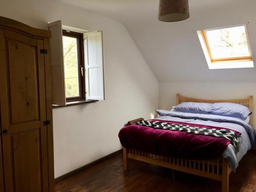 una camera con letto e finestra di Fernery Garden cottage, near Skibbereen a Drishanebeg