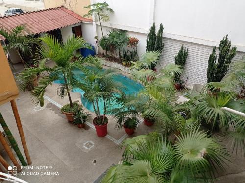 an overhead view of a courtyard with palm trees at My Best Stay Piedra del Mar in Puerto López