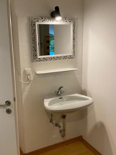 a bathroom with a sink and a mirror at Group Stay near Bangerpark in Scharnitz