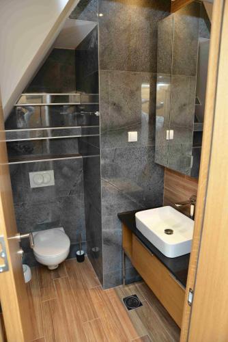 a bathroom with a white toilet and a sink at Vila Irina Kopaonik in Kopaonik
