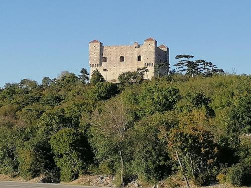 a castle on top of a hill with trees at Stylish holiday home Lorena in Sveti Juraj