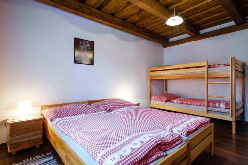 a bedroom with two bunk beds in a room at Wellness Chata Chmaroška - Telgárt Resort in Telgárt