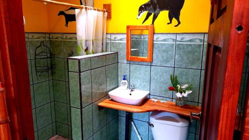 a bathroom with a sink and a toilet at Encanto Lodge in Drake