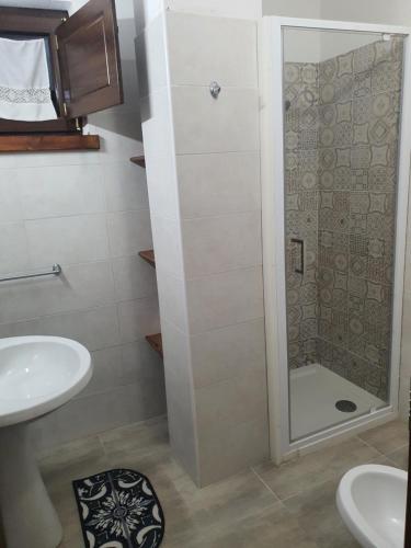 a bathroom with a shower and a sink at ANTICA NEVIERA HOUSE in Castel di Sangro