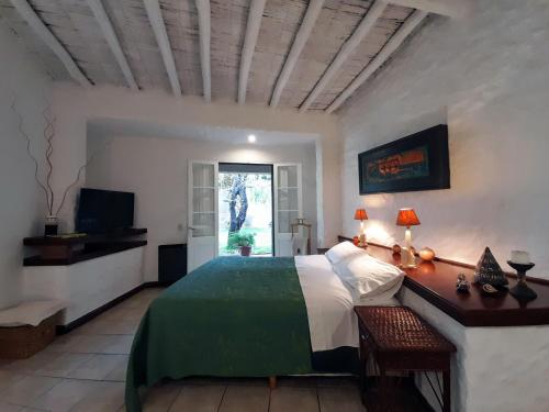 a bedroom with a bed and a desk and a television at Casona en Bodega Centenaria in Guaymallen