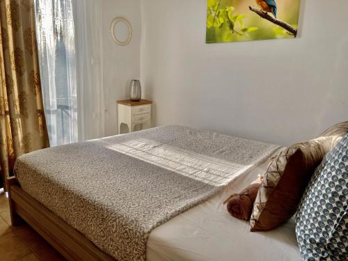 a bed sitting in a bedroom with a window at Nissaki Jonas Apartment in Nisakion