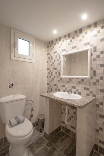 a bathroom with a toilet and a sink at VOULA STUDIOS in Skiathos