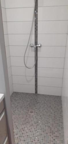 eine Dusche im Bad mit Fliesenboden in der Unterkunft Studio meublé 27m2 - Entrée privée in Demange-aux-Eaux