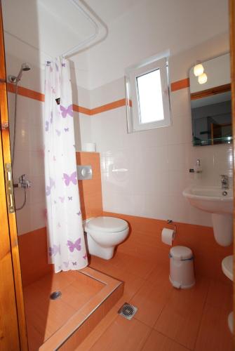 a bathroom with a toilet and a sink at Ilias Studios in Patitiri