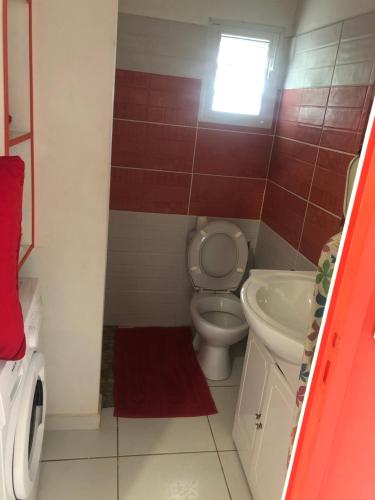 a small bathroom with a toilet and a sink at Kaban‘ Malaka in Petit-Bourg