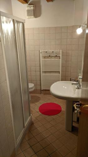 a bathroom with a sink and a shower and a toilet at Ca' degli Sposi in Mantova
