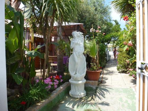 a statue in the middle of a garden with plants at Hotel Casa Nicola in Ischia
