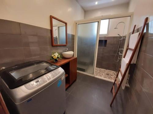 ein Bad mit einem Waschbecken und einer Dusche in der Unterkunft Cosy and Charming Home 2 in Antananarivo