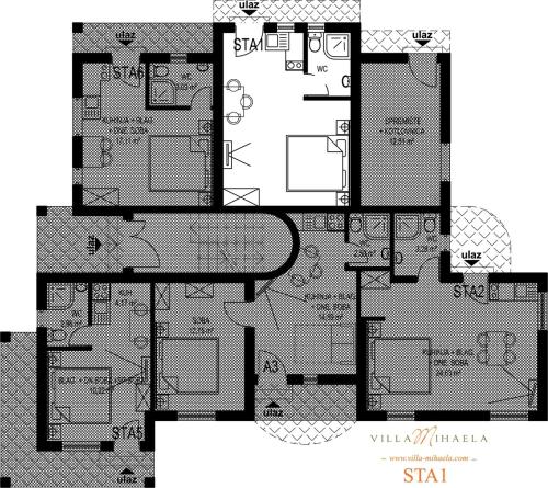 a black and white floor plan of a house at Villa Mihaela in Fažana