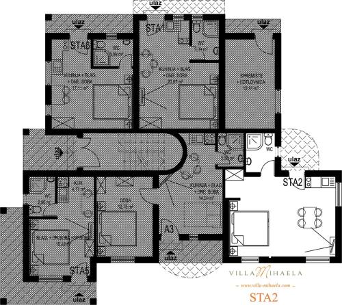 a black and white floor plan of a house at Villa Mihaela in Fažana
