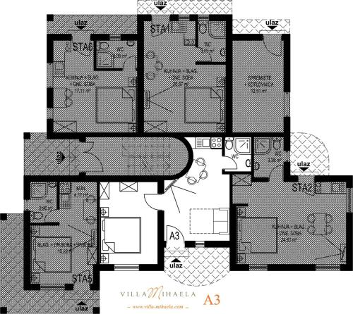 a black and white floor plan of a house at Villa Mihaela in Fažana