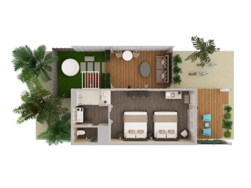 a rendering of a floor plan of aominium at Bungalows Key Largo - All Inclusive in Key Largo